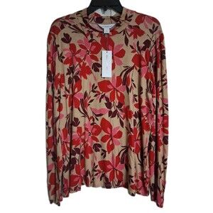 NWT Women's Liz Claiborne Long Sleeve Mock Neck Floral Tee Top Blouse Size L